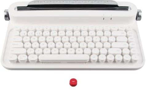 Gearwell Retro Keyboard Typewriter Style Vintage Bluetooth Keyboard 86 Keys Portabl Keyboard with Integrated Stand for Multi Device Win PC Pad Phone Android IOS (White)