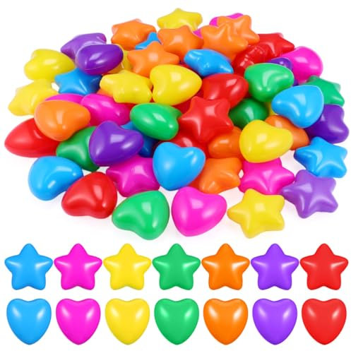 60pcs Ocean Balls - Star and Heart Shaped Pool Balls, Crush Proof Plastic for Kids' Ball Pits, Party Games, Indoor and Outdoor Play, Assorted Colors
