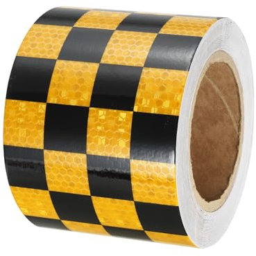 PATIKIL Nastro Riflettente, 1 Rotolo 66 Ft x 4 Adesivo Impermeabile Alta Visibilità Attenzione Avvertimento Nastro Sicurezza Riflettente per Camion Rimorchi Auto, Giallo Nero Quadrato