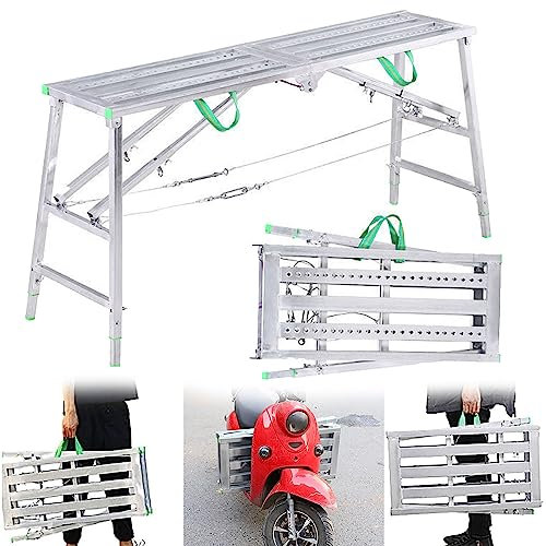Multipurpose Scaffolding Equipment, Adjustable Height Work Platform Portable Folding Scaffold Tower Ladder Stool Work Ben for Renovation, Washing Vehicles, Cleaning, DIY,160cm