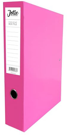 Box File with Lock Spring Ring Pull & Catch Glossy Finish 75mm Spine Ideal Document Organiser for Office School Paperwork Storage Foolscap Box Files Flamingo Pink