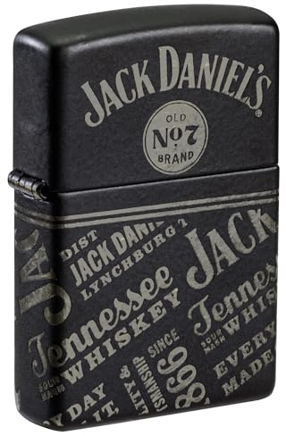 Zippo Sturmfeuerzeug - Jack Daniels, Black Matte with Chrome, Laser 360° - Nachfüllbar - Wiederverwendbar - Windfestes Design - Geschenkbox - Made in USA