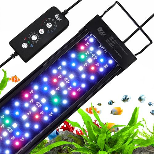 AQQA Aquarium LED Beleuchtung,18W Vollspektrum 24/7 Modus Aquarium Licht,Einstellbare Timer Helligkeit Aquarium Lampe,Aquarium Pflanzenlicht mit Ausziehbarer Halterung,für 45-60cm Fischtank