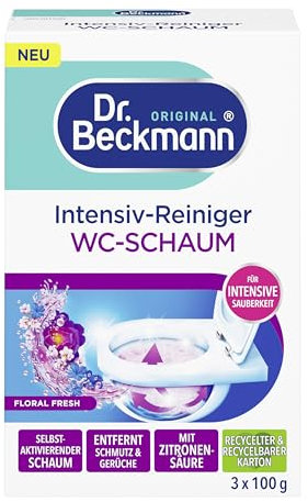 Dr. Beckmann Aktivkohle Wc-Schaum | Selbstaktivierender Schaum 3x 100 g | Floral Fresh