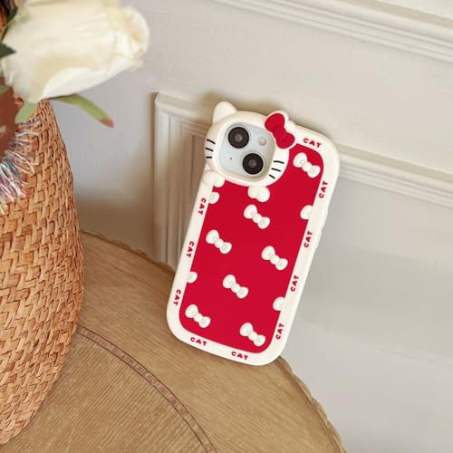 Danzel for iPhone 11 Cute Case, Cartoon Bow Cat Soft Silicone Kawaii Funny Retro Cover (Red)