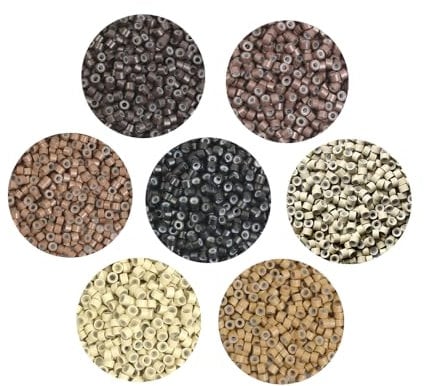 Lot de 200 micro anneaux doublés en silicone pour extensions de cheveux Marron foncé 4 mm
