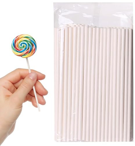 100 White Paper Lollipop Sticks Solid Stick Lollipop Rod Cake Pop Sticks Cake Topper Sticks Lolly Stick Paper Rods Cake Topper Sticksfor Crafts Cake Pops Lollipops Candy Chocolates Cookies 150*3.5mm