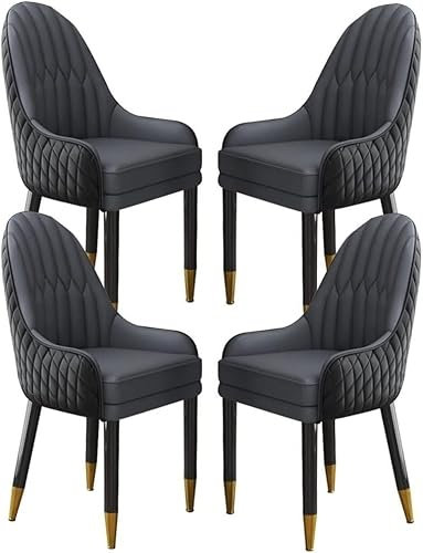 Paquete de 4 sillas de comedor de cuero de microfibra con patas de madera maciza, modernas para cocina, sala de estar, dormitorio, balcón, salón y encimera en color café, naranja, negro y gris cemento