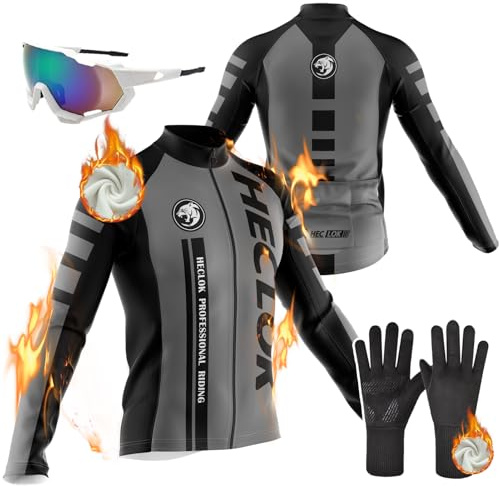 Herren Radtrikot Fahrradtrikot Langarm Rennrad Trikot Radfahren Jersey Herren Winter Thermo Zip Shirt,Warm Fleece Reflektoren, Herren Winter Fahrradtrikot, MTB Thermo Trikot