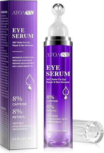 Siero Per Gli Occhi Con Roller Ball, Siero per Gli Occhi Con 8% di Caffeina e 8% di Retinolo, Rullo A 360° Per Il Massaggio Degli Occhi, Ridurre Le le Occhiaie, le Rughe e le Rughette
