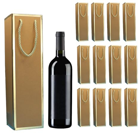 12 Stück Kraft-Wein-Geschenktüte, flaschentüten Geschenktüte mit Griff, Kraft-Wein-Organizer für Hochzeit, Party geschenktüten Flaschen(Braun)