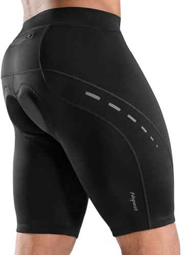 Nepest Herren-Fahrradhose, 4D-gepolstert, für Radfahren, Rennrad, Reiten, Biker, Mountainbike, Reißverschlusstaschen, Schwarz , XL