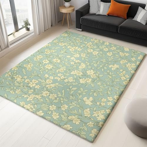 Generisch Teppich Wohnzimmer 120 x 180 cm Grün William Morris Vintage Blumen 3D Teppich-Küche Jugendzimmer Esszimmer und Schlafzimmer Teppich Kurzflor Teppich Extra Weich Pflegeleicht