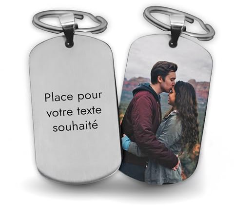 LAUBLUST Porte-clés personnalisé avec photo et texte, avec boîte cadeau | Argenté, Noir, Blanc – Cadeau personnalisé pour Noël & anniversaire pour la famille, les amis & les propriétaires de chiens