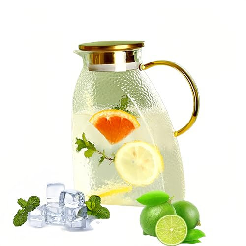 Pichet à eau en verre borosilicaté, carafe pour porte de réfrigérateur, 1,8 l transparent carafe en verre pour eau chaude et froide, thé froid, vin, café, lait et jus
