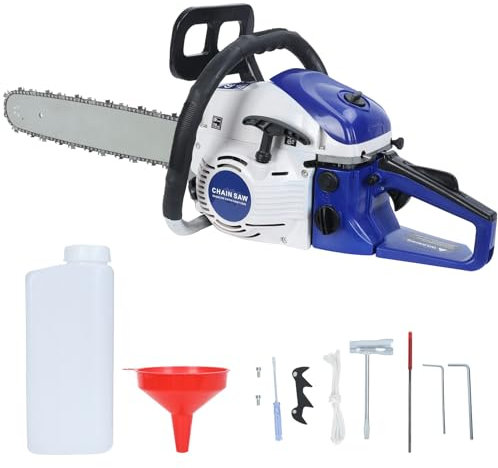 funrautz 20 Inch Petrol Chainsaw, 58cc Gas Chainsaw, 2-Stroke High-Power Logging Saw, Handheld Top Hanlde for Tree Felling, Wood Cutting & Trimming, Ergonomic Design with Automatic Oiler Blue