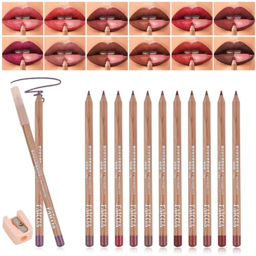 12 Farben Lipliner Wasserfest, Matte Nudetöne set, Konturstifte mit Deckel Plump Lippenform, Wischfest Lip Plumper, Natürliches Lippenstift, Shape High Pigmented Smooth Texture Makeup Geschenke