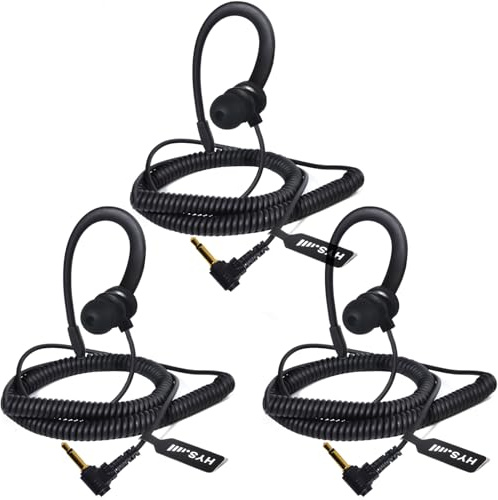 HYS Leichter Ohrbügel - 3,5mm Klinke - Linkes oder rechtes Ohr - Kopfhörer Headset für Funkgeräte Handmikrofon (BLACKC-3)
