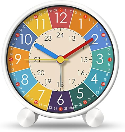 YeahBoom Wecker Kinder,Lautloser Lernwecker,Kinderwecker für Schulanfänger,Wecker Analog Ohne Ticken Kinderwecker,Schulanfänge Batteriebetriebene Weckuh,Nachtlicht Mädchen Jungen