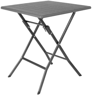 Bolero Square Folding HDPE Table Wood Effect Steel Legs Grey, 620mm, 620 mm | Folds completely flat for space-saving storage, making transport simple for indoor and outdoor commercial catering.