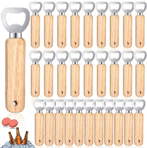 30 Stück Flaschenöffner Holz, Holzgriff Bier Kronkorkenöffner, Tragbare Kapselheber mit Löchern, Personalisierter Bierflaschenöffner mit Holzgriff für Zuhause, Küche, Bar