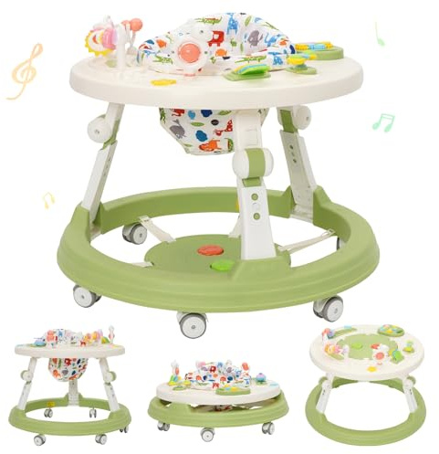 5 in1Lauflernhilfe mit Musikspielzeug,Fußstütze,In einen Bauklotztisch Umwandelbar,Zusammenklappbar und Höhenverstellbar,Geeignet für Babys ab 6 Monaten zur Unterstützung der Gehentwicklung