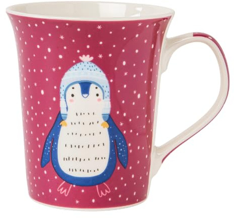 FabFinds Christmas Ceramic Mug 370ml Cute Holiday Coffee & Tea Cup Glossy Glazed Festive Drinkware for Cocoa, Hot Drinks, or Gifting Assorted Designs (Penguin in Hat)