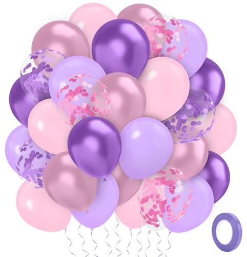 Ballon Rosa Lila Luftballons Konfetti Geburtstag 60 Stück 12 Zoll Luftballons Metallic Geburtstagsdeko Mädchen Frauen Hochzeitsdeko Luftballons Pastell Taufe Deko Mädchen Geburtstagsdeko Rosa
