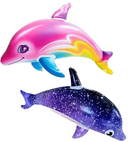 Aufblasbares Pool-Spielzeug, 90 cm, aufblasbares Spielzeug, Delfin, Pool-Schwimmer, Delfin, Wasserspielzeug für Schwimmbäder, Hawaii-Strandparty, Geburtstagsparty-Dekorationen, 2 Stück