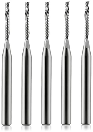 1/8 inch Shank,Single Flute (O Flute) Up Cut Spiral Router Bits End Mill Cutter, 1.5mm Cutting Diameter, 12mm Cutting Length,38mm OVL for Acrylic PVC MDF Plastic,5 PCS(3.175x1.5x12x38mm)