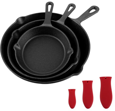 STARVAST 6 Stück Gusseisenpfanne 14cm, Gusseisen Pfanne Klein mit 2 Silikongriffe, Cast Iron Pan Set, Feuerpfanne aus Gusseisen, Gusspfanne Mini Eisenpfanne, Kleine Pfanne für Kleine Spiegeleier, Bro