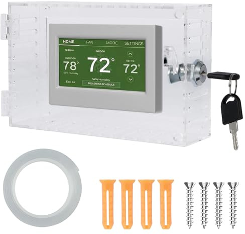Thermostat Lock Box with 2 Keys, Clear Acrylic Wall Mounted Thermostat Guard, Universal Tamper Proof Protective Cover with Screws & Bolts for Restaurants, Home, Office, School, AC Panel(19.3x12x6.2cm)