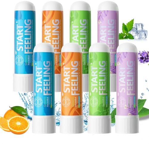 8 Pack Nasal Stick Palitos Nasales, Aceite Esencial Menta Inhalador Nasal, Alivio Rápido Para La Congestión, Mejora la Concentración, Haciéndola Fresca, Portátil Barras Nasales para Trabajo, Colegio