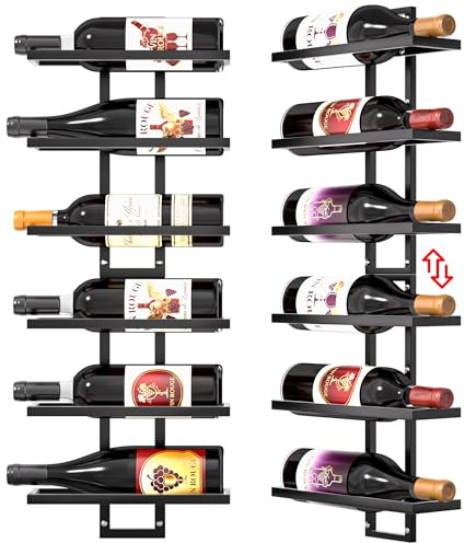 Alytree 12 Bottles Wall Mount Wine Rack, DIY Detachable Wall Wine Rack, Metal Wine Storage Organizer Display Holder for Home Bar, Kitchen, Restaurant, Wine Cellar