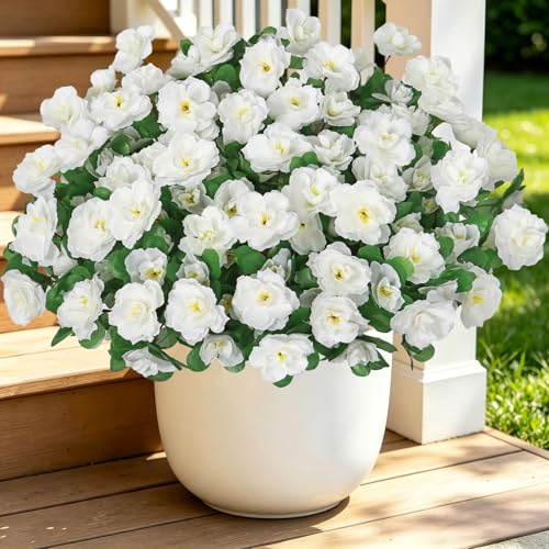 Weldomcor 8 mazzi di azalea artificiali per esterni, resistenti ai raggi UV, in finta seta, per casa, centrotavola, feste di nozze, giardino, patio (bianco)
