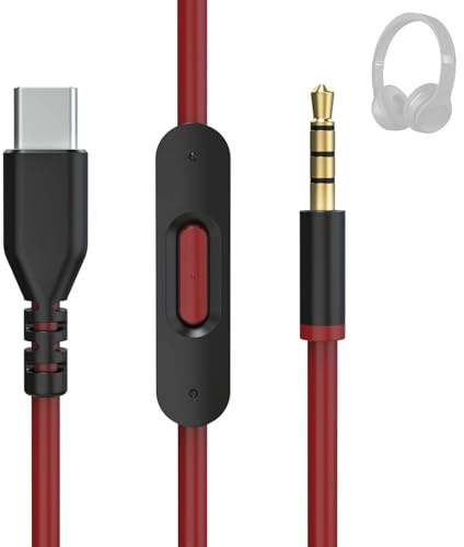 USB C to 3.5mm Audio Cable Compatible with Beats Solo 4 3 2, Studio 2 3 Pro, Detox Wireless Mixr Executive Pill Headphones - Aux Cord with Inline Mic Control for iPhone 17/16/15/iPad (Black & Red)