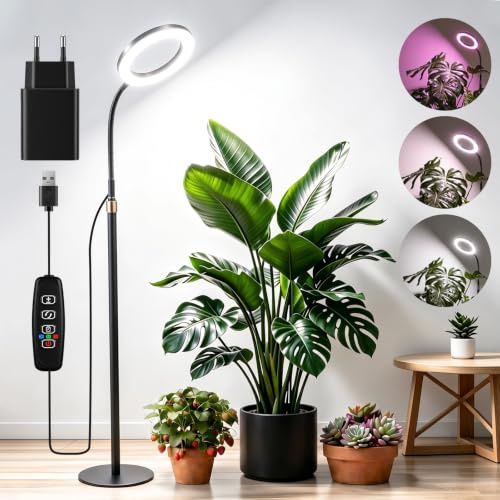 Liuyife Lampe De Croissance Pour Plantes D’intérieur, Lampe Horticole LED Sur Pied à Spectre Complet Avec Support, 3 Modes Lumineux, Minuteur 3/9/12H, 10 Niveaux De Luminosité, Hauteur Réglable Pour