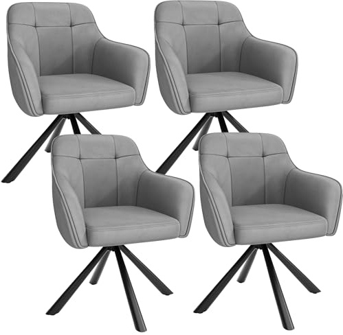 YOUDENOVA Esszimmerstühle 4er Set, 360° Drehbar mit Armlehnen, Samt Polsterstuhl für Esszimmer, Küche, Wohnzimmer & Büro, Stühle Esszimmer Grau
