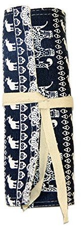 Rollmäppchen für Buntstifte – Elefant 36 Federmäppchen Stifterolle Mäppchen Federmäppchen zum rollen – Schlamperrolle Pinselrolle aus Canvas und Baumwolle – Ideal für Reisen, Schule, Büro, Kunst | 36