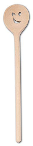 HOFMEISTER® Kochutensilien Löffel oder Pfannenwender mit Motiv aus Holz (Runder Kochlöffel/Zwinkerndes Gesicht)