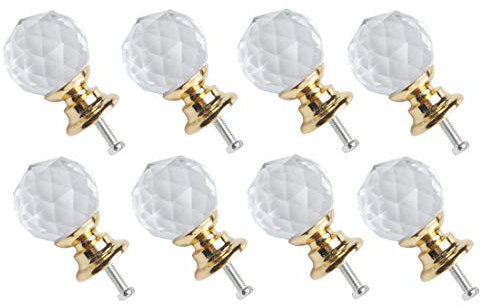 sourcing map 8pcs Crystal Knobs Aluminum Alloy Base Round Shaped Drawer Pull Handle Knob for Furniture Cupboard Wardrobe Dresser Gold Color