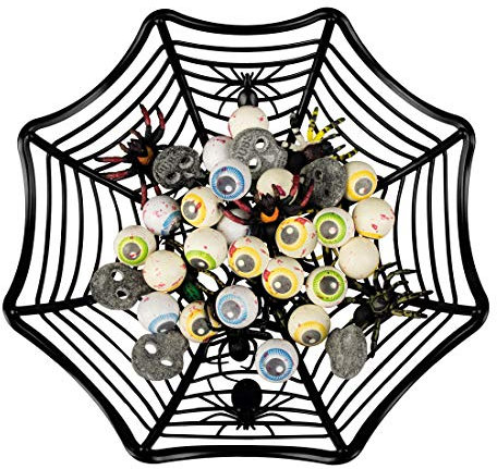 Amakando Gruseliger Party-Teller mit Spinnen/Schwarz 27cm / Halloween Deko-Schüssel mit Tarantel/Perfekt geeignet zu Gruselparty & Horror-Party