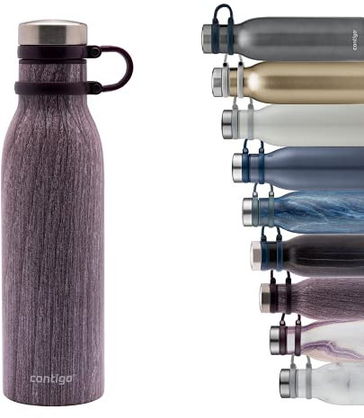 Contigo Matterhorn Trinkflasche, Edelstahl-Wasserflasche mit Thermalock-Isolierung, 24h kalt oder 10h heiß, BPA-freie Thermosflasche mit Schraubverschluss, 100% auslaufsicher; Blondewood, 590 ml
