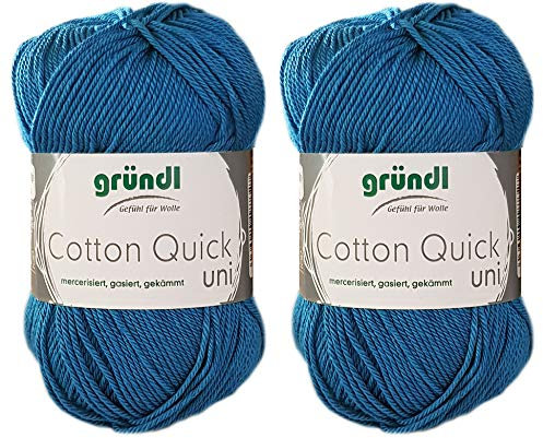 2x50 Gramm Gründl Cotton Quick 100% Baumwolle, Häkelgarn mercerisiert, gasiert, gekämmt inkl. Anleitung für ein Meerschwein (126 Blau)