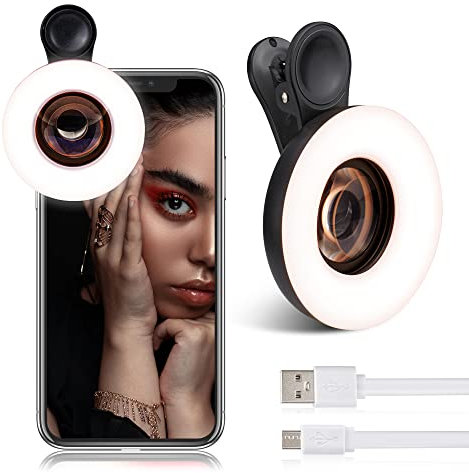 Macro Lens for iPhone and Android with Mini Clip Ring Light, Portable Rechargeable Dimming, for Smart Phone Photography, Camera Video Recording, VLOG