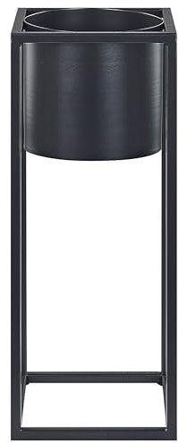 Beliani Pot de Fleurs en Métal Noir pour Extérieur Haut sur Pied et Design Chromé pour Jardin Moderne
