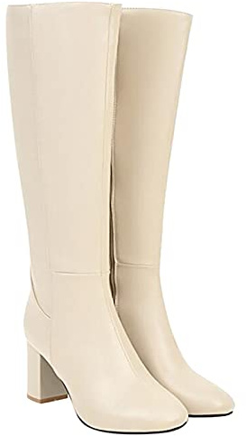Hotberry Damen Stiefeletten Warme Lange Stiefel Hohe Stiefel Boots Elegante Sexy Runde Zehe Plattformen High Heel Stiefel Frauen Herbst Winter Reißverschluss PU Lederstiefel Schuhe