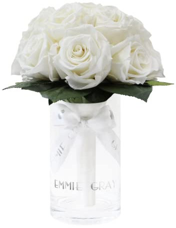 ROMANTIC INFINITY BOUQUET | S - Wunderschöne Infinity Rosen mit jahrelanger Haltbarkeit, romantischer Blumenstrauß, Hochzeitsstrauß mit Glasvase, Traumhafte konservierte Blumen (Pure White)