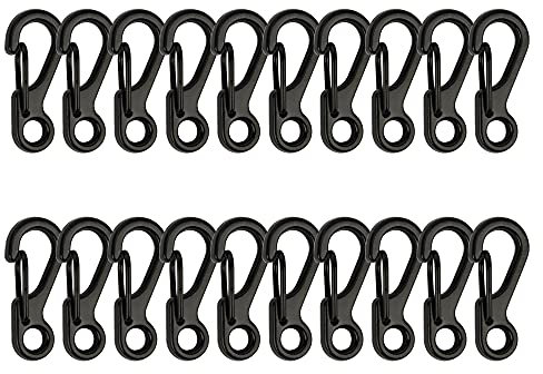 Temlum Aluminium Karabinerhaken, 2,5 cm Mini Karabiner Set, Karabinerhaken mit Schnapp Verschluss, Schlüsselanhänger Haken für Camping, Reisen, Wandern (Schwarz, 20 Stück)