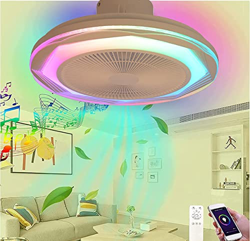 MONIK Ceiling Fan Light and Bluetooth Speaker RGB Color Changing Dimmable Chandelier Fan 60W 50CM Music Ceiling Fan Remote Control + APP Control, White
